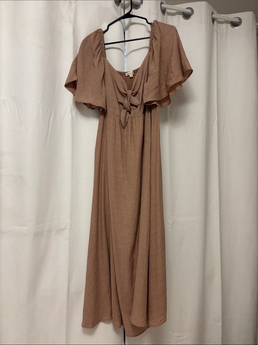 Flutter Sleeve Tie-Front Maxi Maternity Dress in Brown